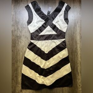 Bisou Bisou Black and White Striped Mini Dress